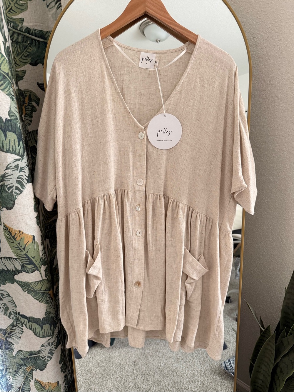 Princess Polly Cream Button-Front Linen-Blend Dress